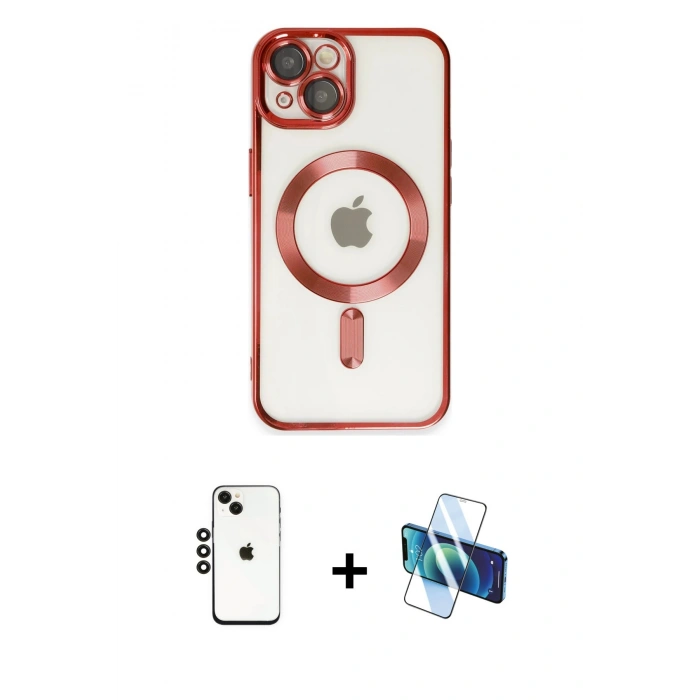 MARSİLYAN™- iPhone 14 Kılıf Nova Işık Özel Seri - Siyah 3D Antistatik Cam Ekran Koruyucu + Shine Kamera Lens - SH