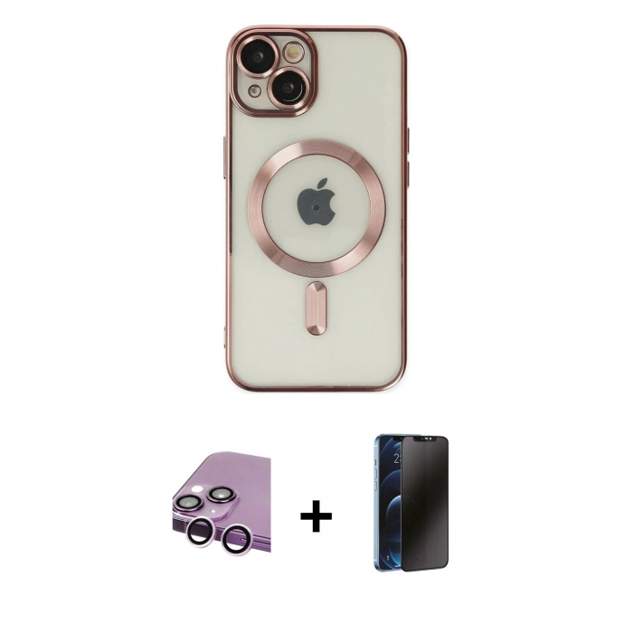 MARSİLYAN™- iPhone 14 Kılıf Nova Işık Özel Seri - Siyah 3D Antistatik Hayalet Cam Ekran Koruyucu + Raze Metal Kamera Lens - MR