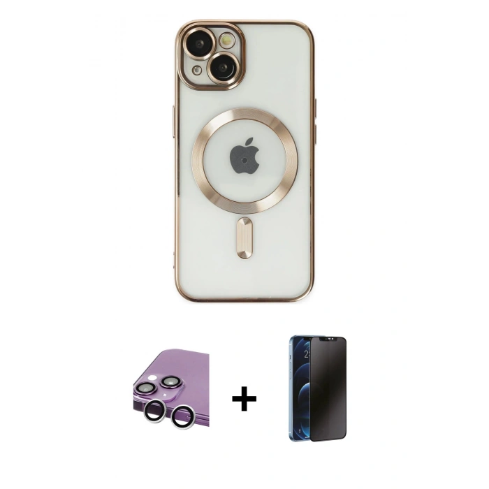 MARSİLYAN™- iPhone 14 Kılıf Nova Işık Özel Seri - Siyah 3D Antistatik Hayalet Cam Ekran Koruyucu + Raze Metal Kamera Lens - GS