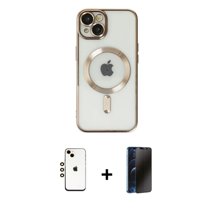 MARSİLYAN™- iPhone 14 Kılıf Nova Işık Özel Seri - Siyah 3D Antistatik Hayalet Cam Ekran Koruyucu + Shine Kamera Lens - GD