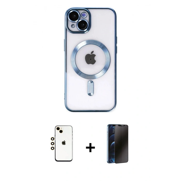 MARSİLYAN™- iPhone 14 Kılıf Nova Işık Özel Seri - Siyah 3D Antistatik Hayalet Cam Ekran Koruyucu + Shine Kamera Lens - GD