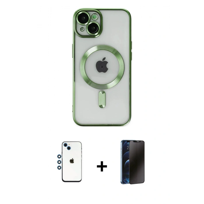 MARSİLYAN™- iPhone 14 Kılıf Nova Işık Özel Seri - Siyah 3D Antistatik Hayalet Cam Ekran Koruyucu + Shine Kamera Lens - MI