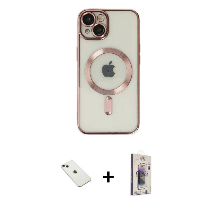 MARSİLYAN™- iPhone 14 Kılıf Nova Işık Özel Seri - Siyah Bilvis 3D Cam Ekran Koruyucu + Diamond Kamera Lens - YL