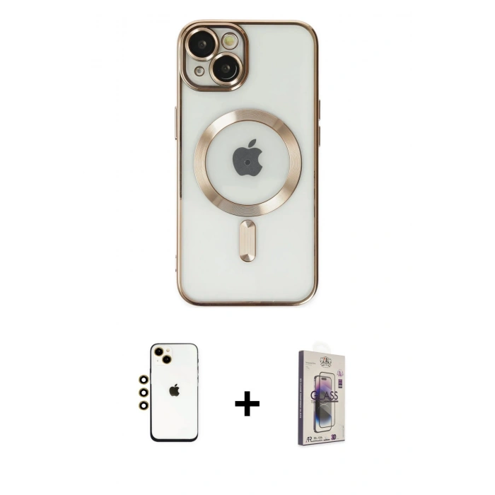 MARSİLYAN™- iPhone 14 Kılıf Nova Işık Özel Seri - Siyah Bilvis 3D Cam Ekran Koruyucu + Shine Kamera Lens - GD