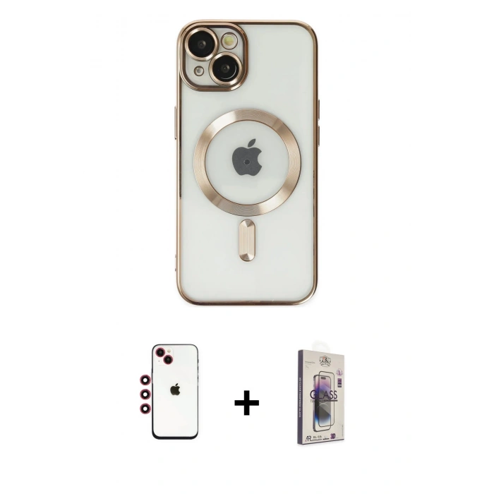 MARSİLYAN™- iPhone 14 Kılıf Nova Işık Özel Seri - Siyah Bilvis 3D Cam Ekran Koruyucu + Shine Kamera Lens - KI