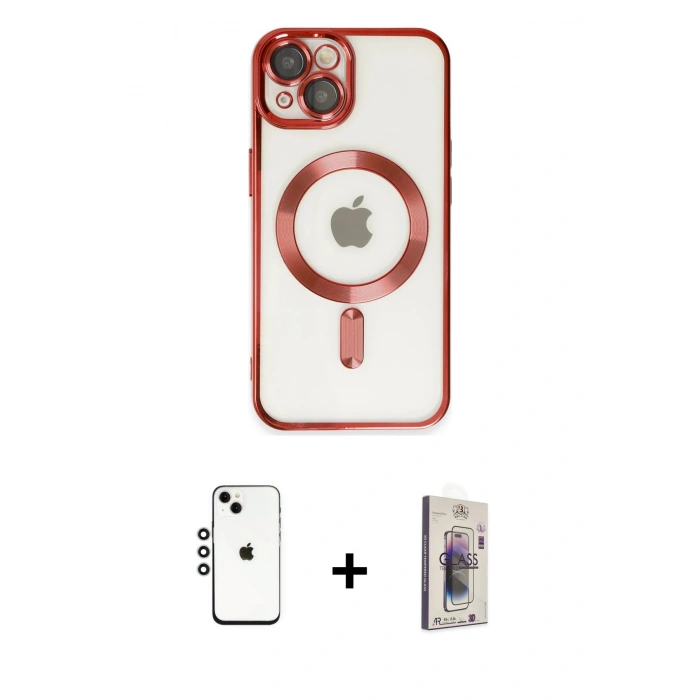 MARSİLYAN™- iPhone 14 Kılıf Nova Işık Özel Seri - Siyah Bilvis 3D Cam Ekran Koruyucu + Shine Kamera Lens - GS