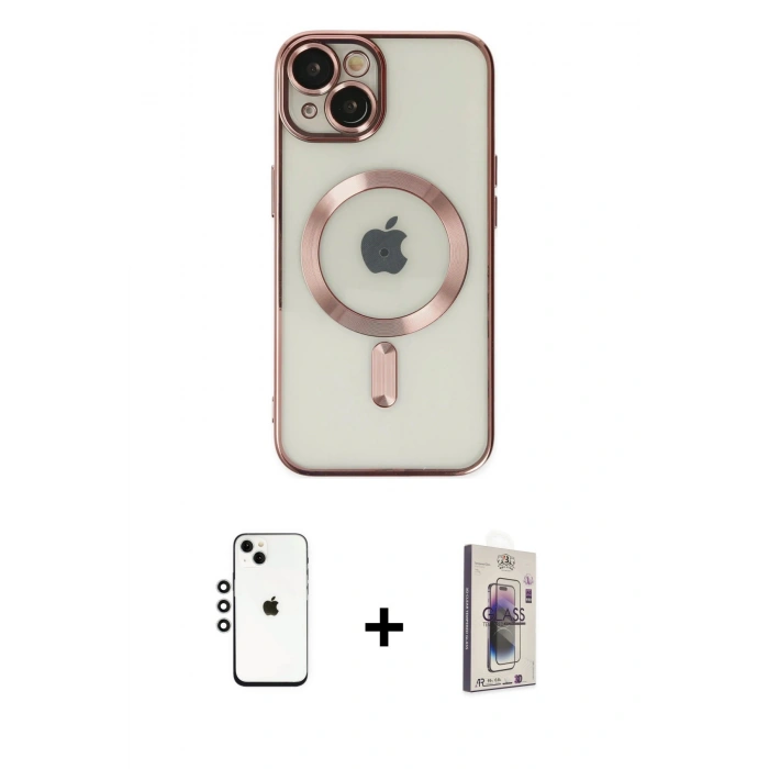 MARSİLYAN™- iPhone 14 Kılıf Nova Işık Özel Seri - Siyah Bilvis 3D Cam Ekran Koruyucu + Shine Kamera Lens - GS