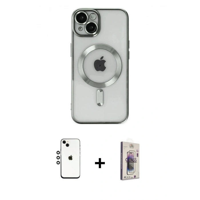 MARSİLYAN™- iPhone 14 Kılıf Nova Işık Özel Seri - Siyah Bilvis 3D Cam Ekran Koruyucu + Shine Kamera Lens - GS