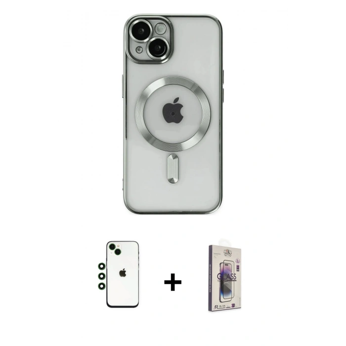 MARSİLYAN™- iPhone 14 Kılıf Nova Işık Özel Seri - Siyah Bilvis 3D Cam Ekran Koruyucu + Shine Kamera Lens - YL