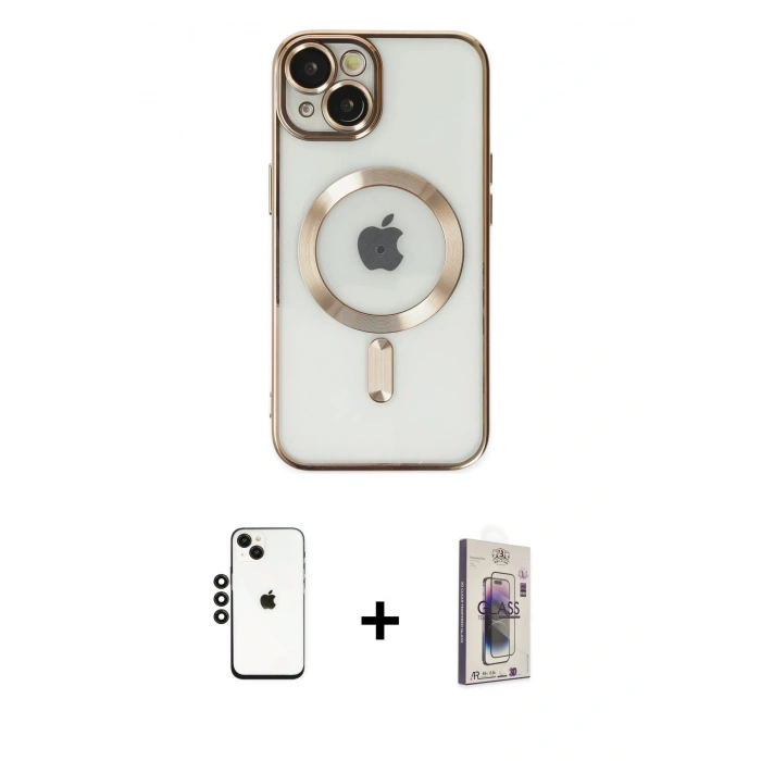 MARSİLYAN™- iPhone 14 Kılıf Nova Işık Özel Seri - Siyah Bilvis 3D Cam Ekran Koruyucu + Shine Kamera Lens - SH