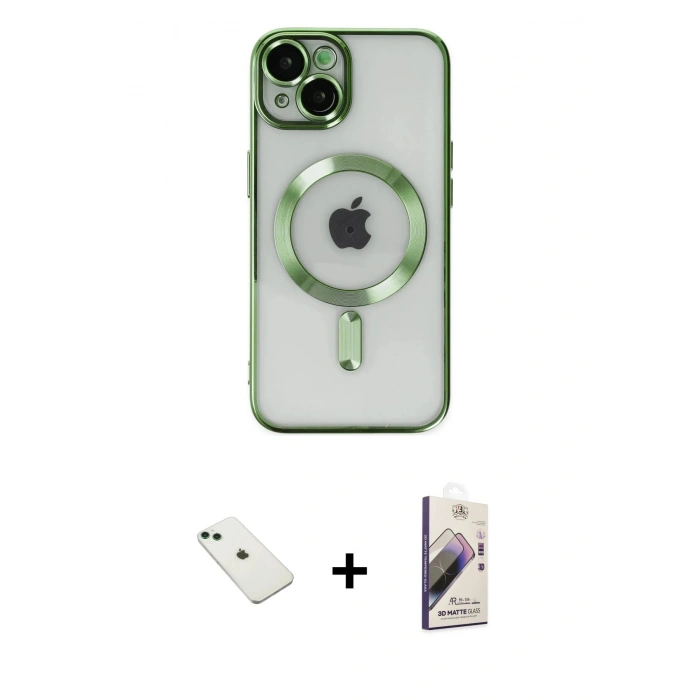 MARSİLYAN™- iPhone 14 Kılıf Nova Işık Özel Seri - Siyah Bilvis 3D Mat Cam Ekran Koruyucu + Diamond Kamera Lens - YL