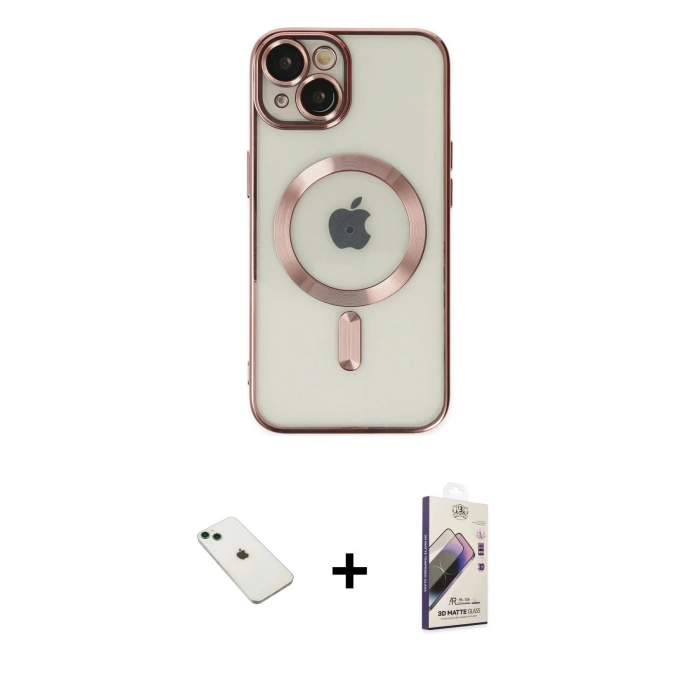 MARSİLYAN™- iPhone 14 Kılıf Nova Işık Özel Seri - Siyah Bilvis 3D Mat Cam Ekran Koruyucu + Diamond Kamera Lens - YL