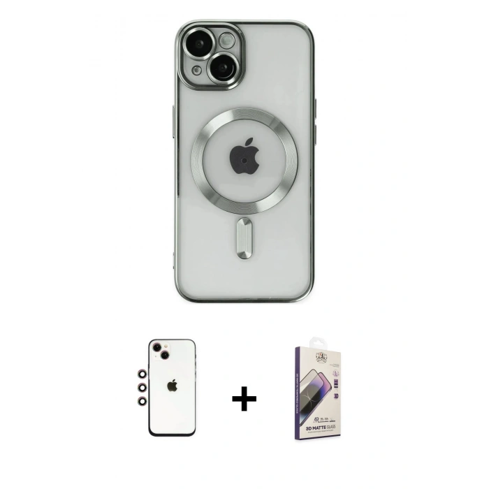 MARSİLYAN™- iPhone 14 Kılıf Nova Işık Özel Seri - Siyah Bilvis 3D Mat Cam Ekran Koruyucu + Shine Kamera Lens - GI