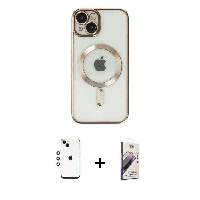 MARSİLYAN™- iPhone 14 Kılıf Nova Işık Özel Seri - Siyah Bilvis 3D Mat Cam Ekran Koruyucu + Shine Kamera Lens - GI