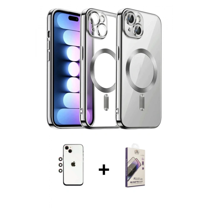MARSİLYAN™- iPhone 14 Kılıf Nova Işık Özel Seri - Siyah Bilvis 3D Mat Cam Ekran Koruyucu + Shine Kamera Lens - GI