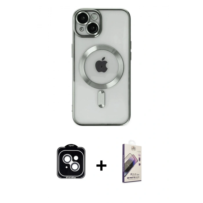 MARSİLYAN™- iPhone 14 Kılıf Nova Işık Özel Seri - Siyah Bilvis 3D Mat Cam Ekran Koruyucu + PVD Metal Kamera Lens - GS