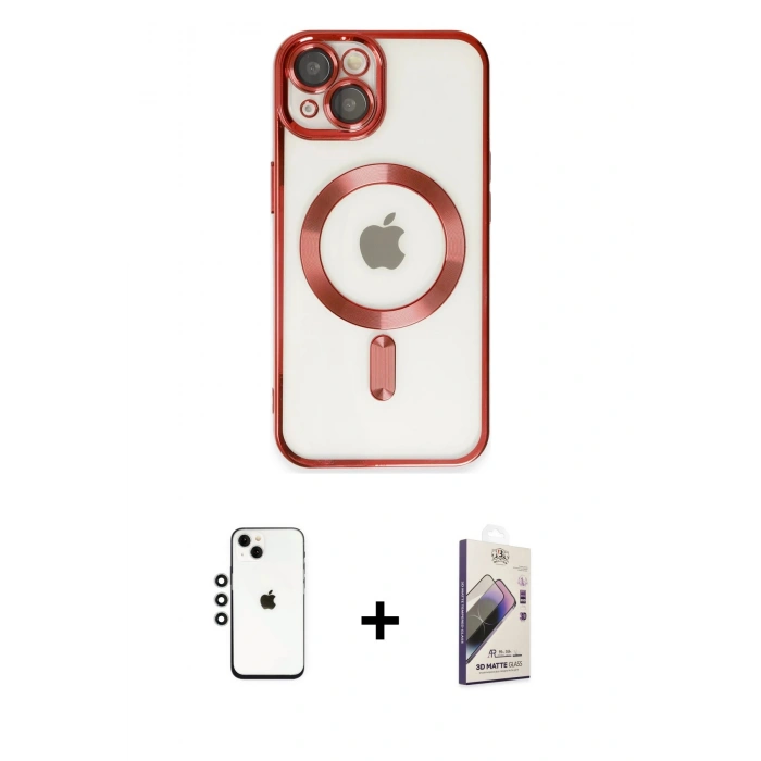 MARSİLYAN™- iPhone 14 Kılıf Nova Işık Özel Seri - Siyah Bilvis 3D Mat Cam Ekran Koruyucu + Shine Kamera Lens - GS
