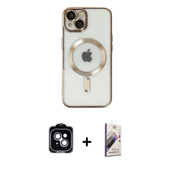 MARSİLYAN™- iPhone 14 Kılıf Nova Işık Özel Seri - Siyah Bilvis 3D Mat Cam Ekran Koruyucu + PVD Metal Kamera Lens - MI