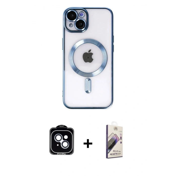 MARSİLYAN™- iPhone 14 Kılıf Nova Işık Özel Seri - Siyah Bilvis 3D Mat Cam Ekran Koruyucu + PVD Metal Kamera Lens - MI