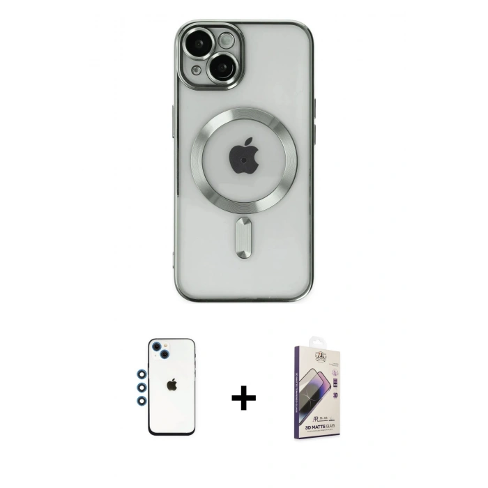 MARSİLYAN™- iPhone 14 Kılıf Nova Işık Özel Seri - Siyah Bilvis 3D Mat Cam Ekran Koruyucu + Mavi Shine Kamera Lens
