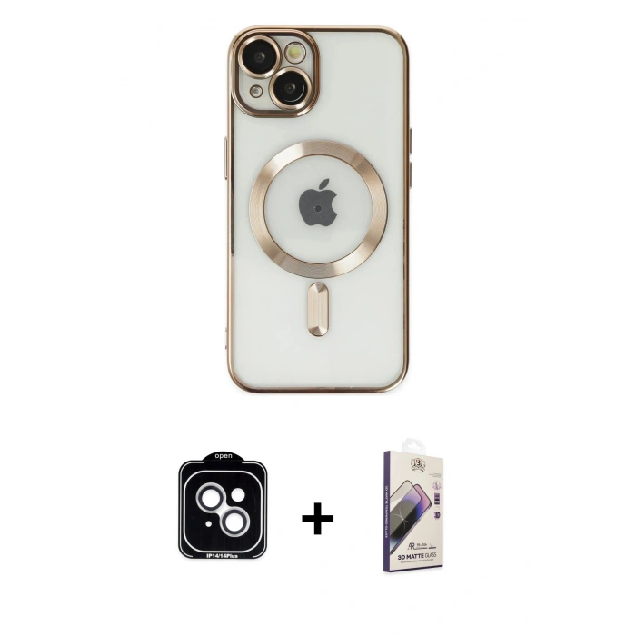 MARSİLYAN™- iPhone 14 Kılıf Nova Işık Özel Seri - Siyah Bilvis 3D Mat Cam Ekran Koruyucu + PVD Metal Kamera Lens - GS