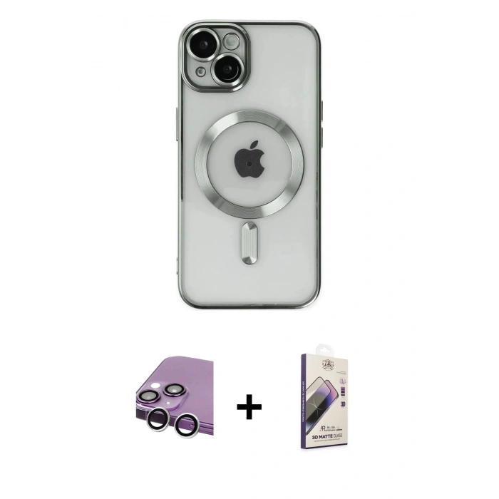 MARSİLYAN™- iPhone 14 Kılıf Nova Işık Özel Seri - Siyah Bilvis 3D Mat Cam Ekran Koruyucu + Raze Metal Kamera Lens - GS