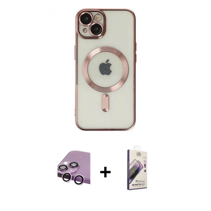 MARSİLYAN™- iPhone 14 Kılıf Nova Işık Özel Seri - Siyah Bilvis 3D Mat Cam Ekran Koruyucu + Raze Metal Kamera Lens - MR