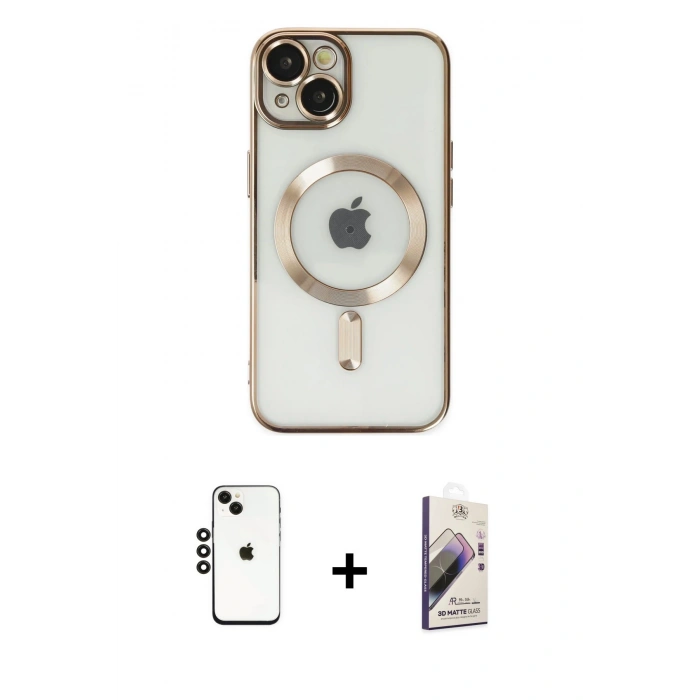 MARSİLYAN™- iPhone 14 Kılıf Nova Işık Özel Seri - Siyah Bilvis 3D Mat Cam Ekran Koruyucu + Shine Kamera Lens - SH