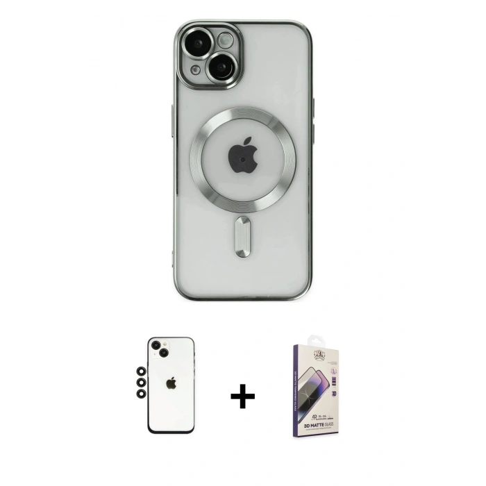 MARSİLYAN™- iPhone 14 Kılıf Nova Işık Özel Seri - Siyah Bilvis 3D Mat Cam Ekran Koruyucu + Shine Kamera Lens - SH