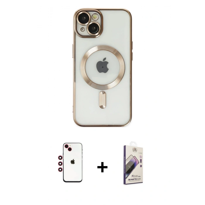 MARSİLYAN™- iPhone 14 Kılıf Nova Işık Özel Seri - Siyah Bilvis 3D Mat Cam Ekran Koruyucu + Shine Kamera Lens - KI