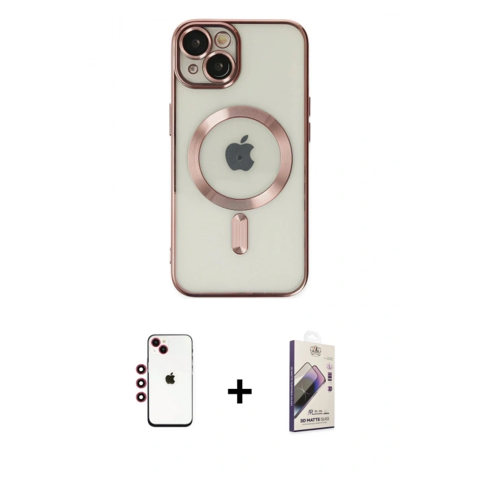 MARSİLYAN™- iPhone 14 Kılıf Nova Işık Özel Seri - Siyah Bilvis 3D Mat Cam Ekran Koruyucu + Shine Kamera Lens - KI