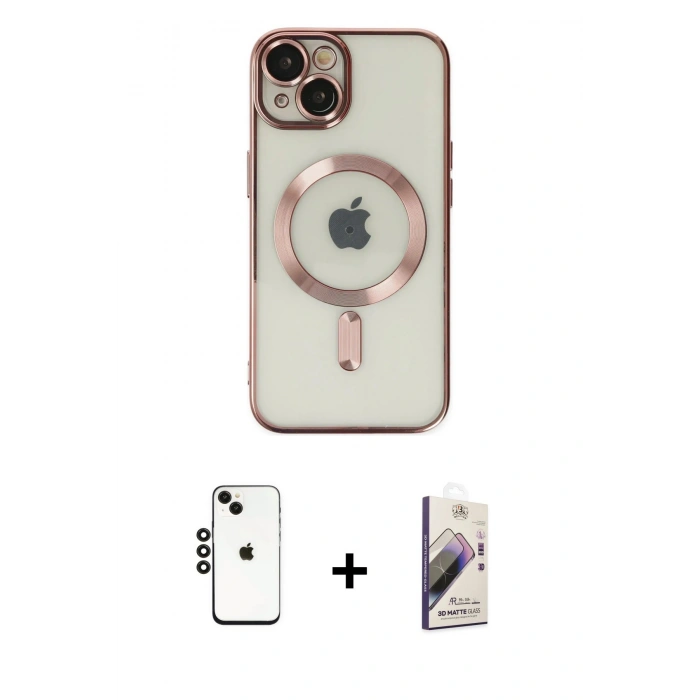 MARSİLYAN™- iPhone 14 Kılıf Nova Işık Özel Seri - Siyah Bilvis 3D Mat Cam Ekran Koruyucu + Shine Kamera Lens - SH