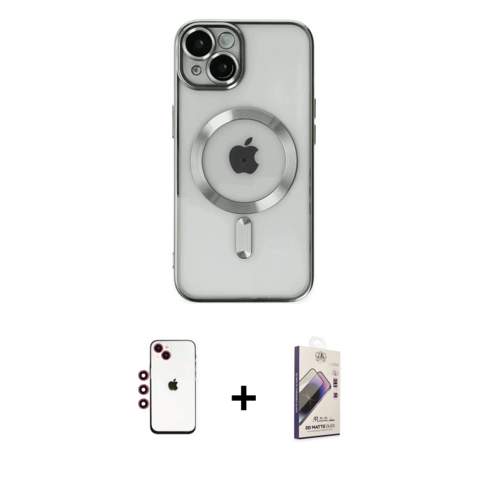MARSİLYAN™- iPhone 14 Kılıf Nova Işık Özel Seri - Siyah Bilvis 3D Mat Cam Ekran Koruyucu + Shine Kamera Lens - KI