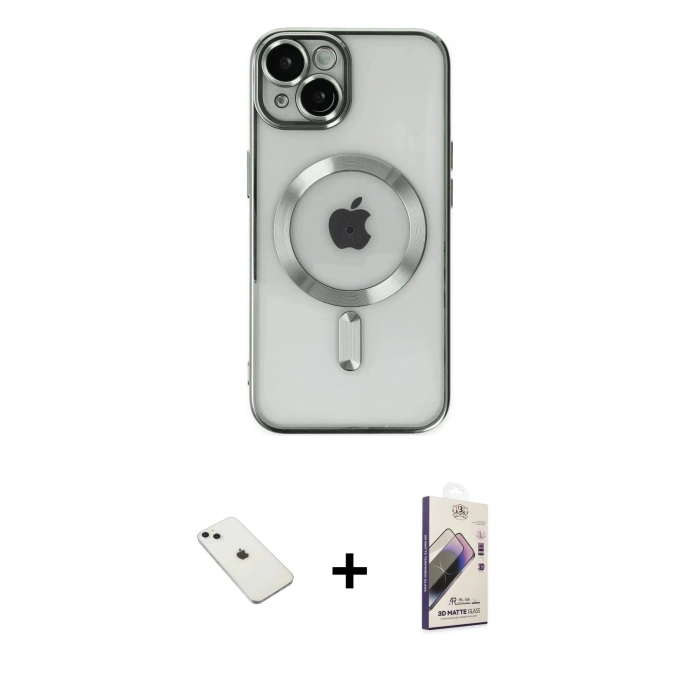 MARSİLYAN™- iPhone 14 Kılıf Nova Işık Özel Seri - Siyah Bilvis 3D Mat Cam Ekran Koruyucu + Sierra Blue Diamond Kamera Lens