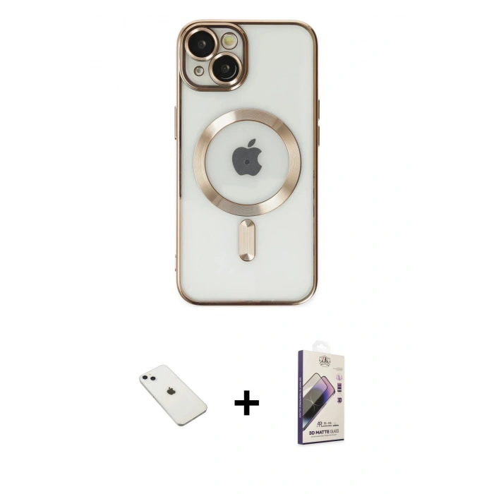 MARSİLYAN™- iPhone 14 Kılıf Nova Işık Özel Seri - Siyah Bilvis 3D Mat Cam Ekran Koruyucu + Sierra Blue Diamond Kamera Lens