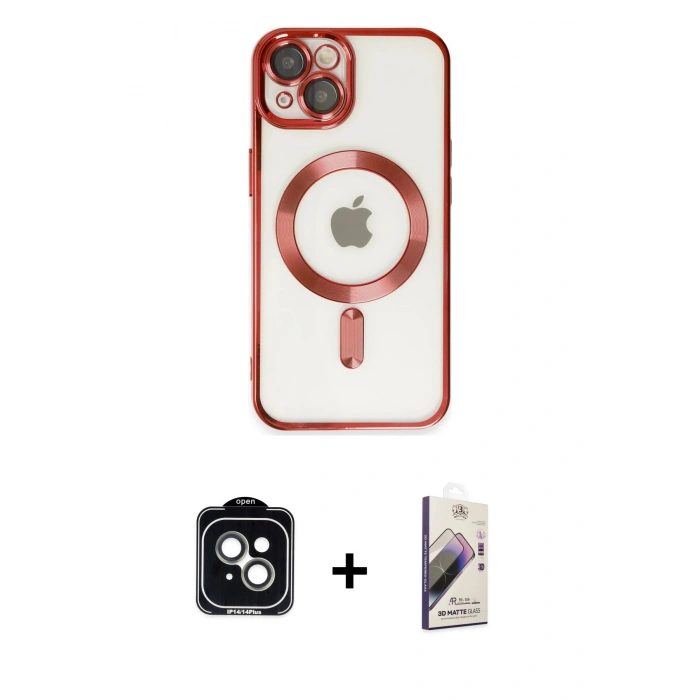 MARSİLYAN™- iPhone 14 Kılıf Nova Işık Özel Seri - Siyah Bilvis 3D Mat Cam Ekran Koruyucu + PVD Metal Kamera Lens - YL