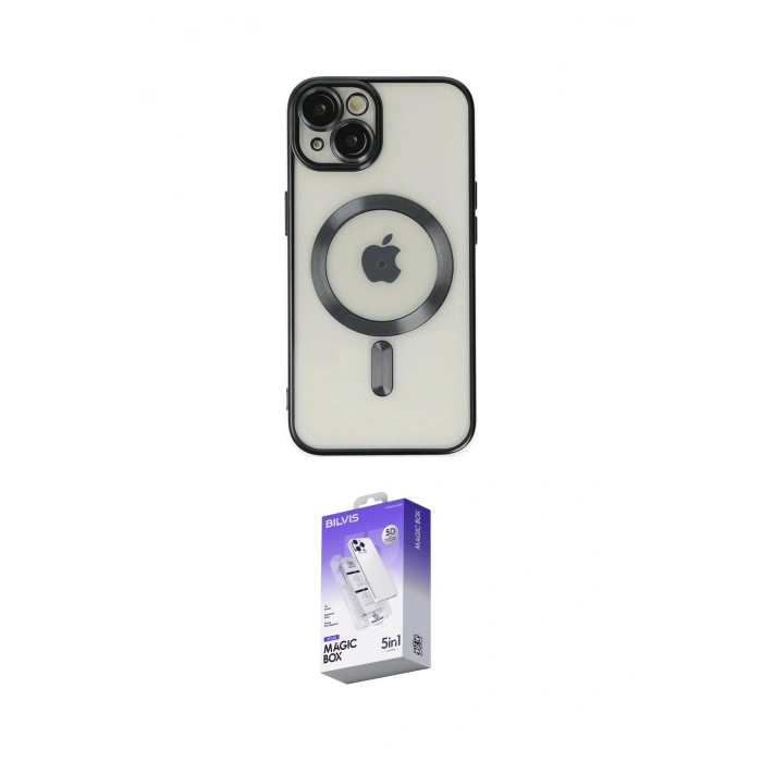 MARSİLYAN™- iPhone 14 Kılıf Nova Işık Özel Seri - Siyah Bilvis 5in1 3D Magic Cam Ekran Koruyucu