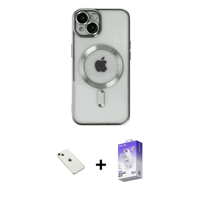 MARSİLYAN™- iPhone 14 Kılıf Nova Işık Özel Seri - Siyah Bilvis 5in1 3D Magic Cam Ekran Koruyucu + Diamond Kamera Lens - YL
