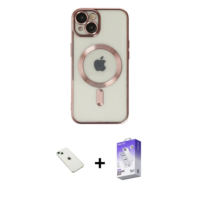 MARSİLYAN™- iPhone 14 Kılıf Nova Işık Özel Seri - Siyah Bilvis 5in1 3D Magic Cam Ekran Koruyucu + Diamond Kamera Lens - YL