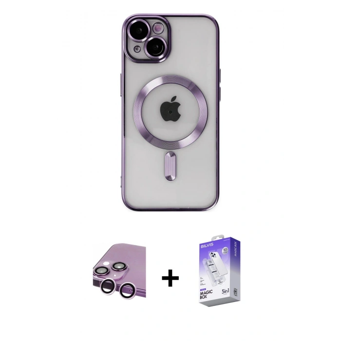 MARSİLYAN™- iPhone 14 Kılıf Nova Işık Özel Seri - Siyah Bilvis 5in1 3D Magic Cam Ekran Koruyucu + Raze Metal Kamera Lens - MR