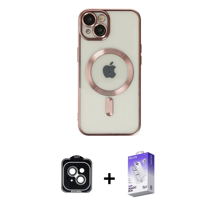 MARSİLYAN™- iPhone 14 Kılıf Nova Işık Özel Seri - Siyah Bilvis 5in1 3D Magic Cam Ekran Koruyucu + PVD Metal Kamera Lens - YL