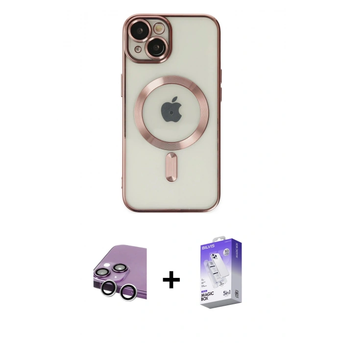 MARSİLYAN™- iPhone 14 Kılıf Nova Işık Özel Seri - Siyah Bilvis 5in1 3D Magic Cam Ekran Koruyucu + Raze Metal Kamera Lens - GS