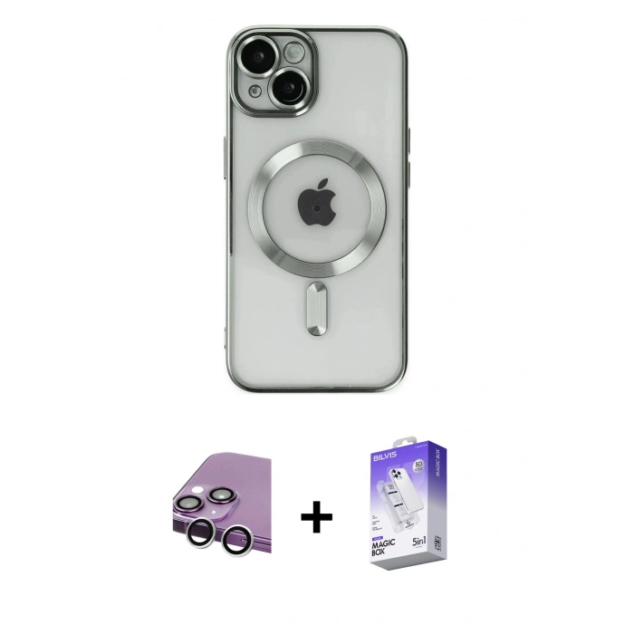MARSİLYAN™- iPhone 14 Kılıf Nova Işık Özel Seri - Siyah Bilvis 5in1 3D Magic Cam Ekran Koruyucu + Raze Metal Kamera Lens - GS
