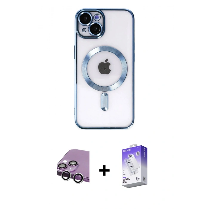 MARSİLYAN™- iPhone 14 Kılıf Nova Işık Özel Seri - Siyah Bilvis 5in1 3D Magic Cam Ekran Koruyucu + Raze Metal Kamera Lens - GS