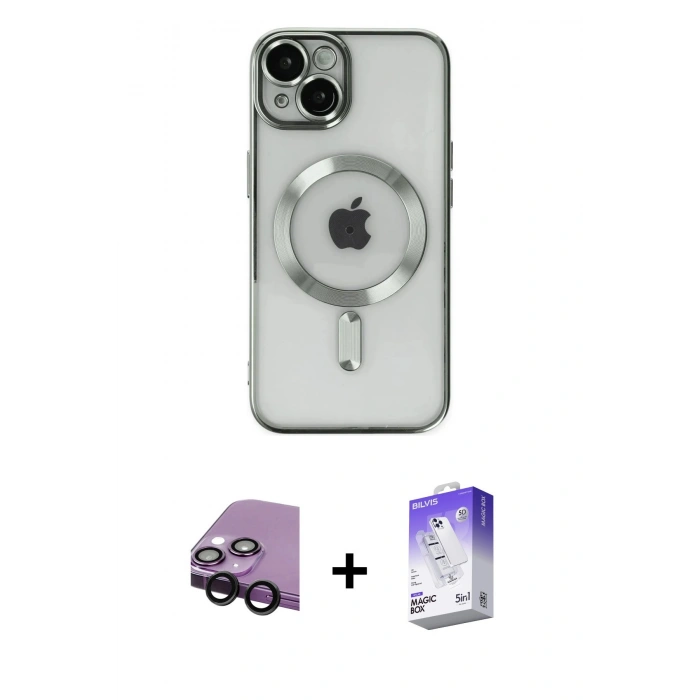 MARSİLYAN™- iPhone 14 Kılıf Nova Işık Özel Seri - Siyah Bilvis 5in1 3D Magic Cam Ekran Koruyucu + Raze Metal Kamera Lens - SH