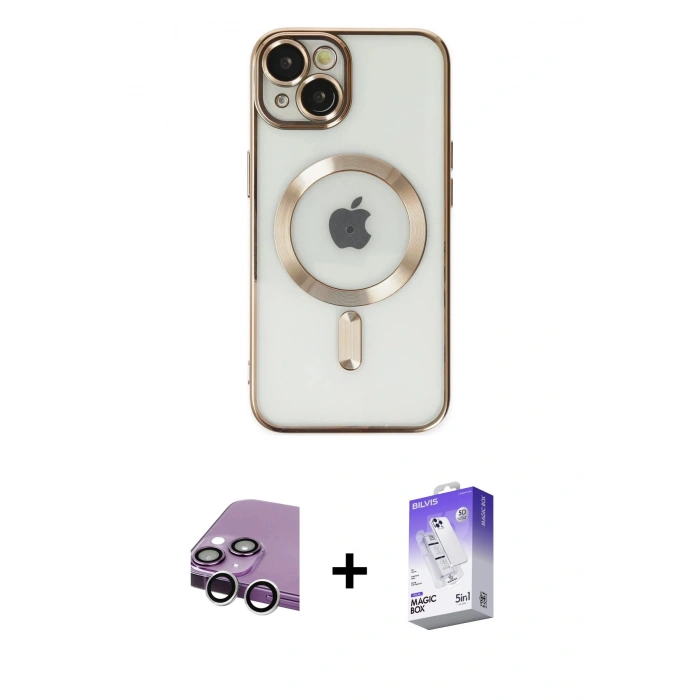 MARSİLYAN™- iPhone 14 Kılıf Nova Işık Özel Seri - Siyah Bilvis 5in1 3D Magic Cam Ekran Koruyucu + Raze Metal Kamera Lens - GS