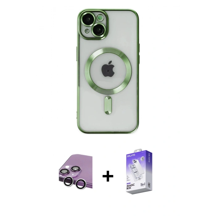 MARSİLYAN™- iPhone 14 Kılıf Nova Işık Özel Seri - Siyah Bilvis 5in1 3D Magic Cam Ekran Koruyucu + Raze Metal Kamera Lens - GS