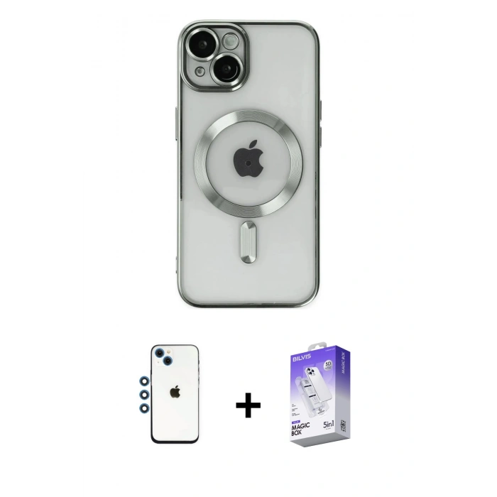 MARSİLYAN™- iPhone 14 Kılıf Nova Işık Özel Seri - Siyah Bilvis 5in1 3D Magic Cam Ekran Koruyucu + Shine Kamera Lens - MI