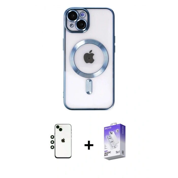 MARSİLYAN™- iPhone 14 Kılıf Nova Işık Özel Seri - Siyah Bilvis 5in1 3D Magic Cam Ekran Koruyucu + Shine Kamera Lens - YL