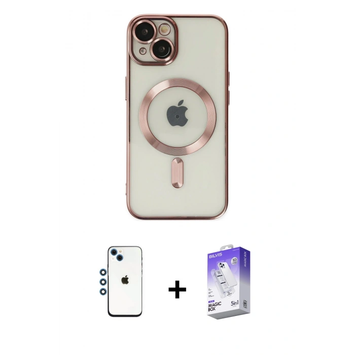 MARSİLYAN™- iPhone 14 Kılıf Nova Işık Özel Seri - Siyah Bilvis 5in1 3D Magic Cam Ekran Koruyucu + Shine Kamera Lens - MI